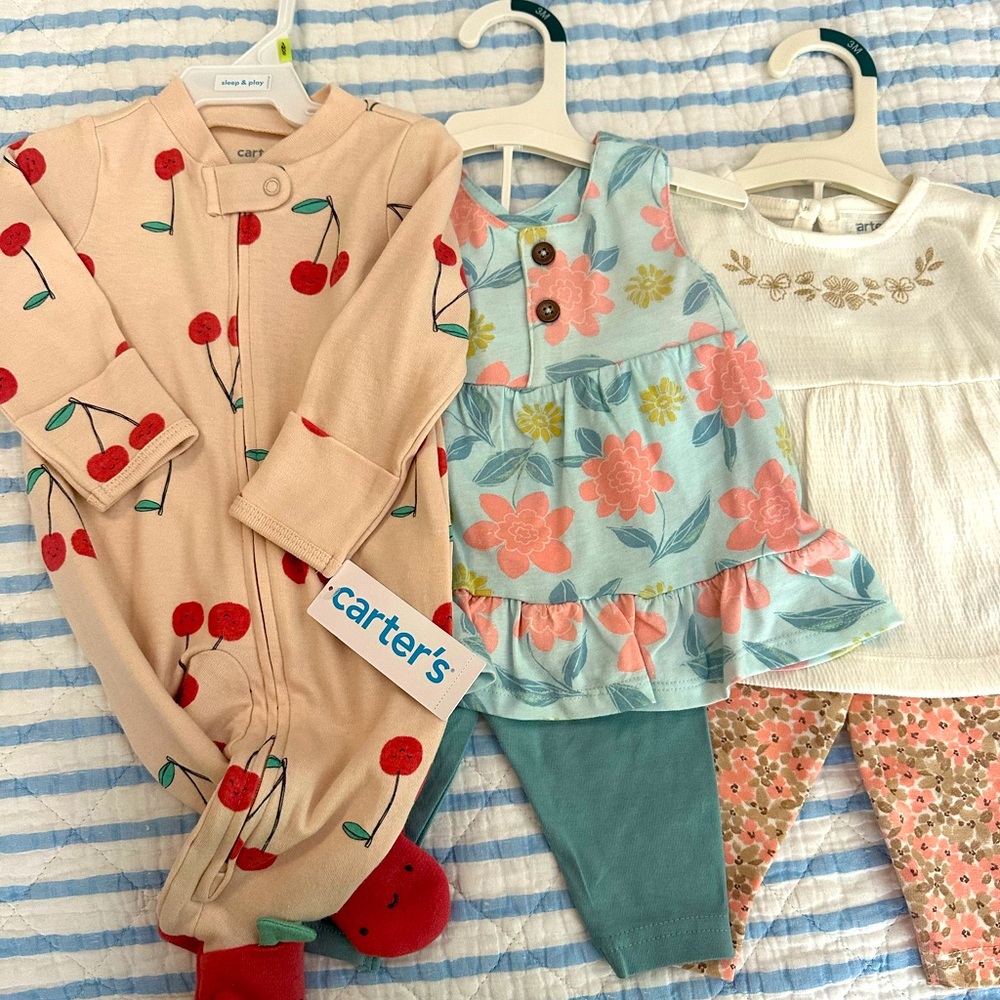 NWT Carter’s Baby Girls set of three outfits size 3 month